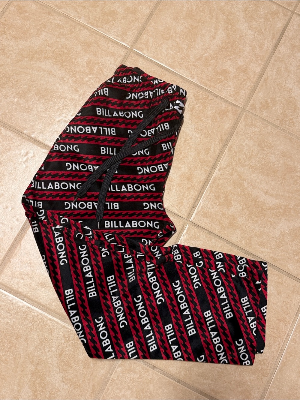Billabong Black & Red Logo Stripe Joggers Lounge Pants Large